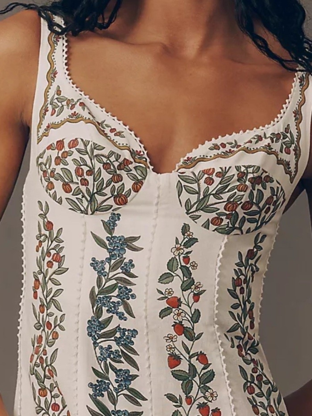 FARM Rio White Maxi Dress with Green and Blue Floral Panels - Picture 3 of 3